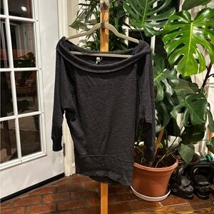 We The Free Off The Shoulder Charcoal Gray Sweater